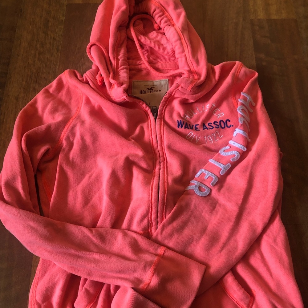 Bright Coral Color Hollister ZIP Hoodie